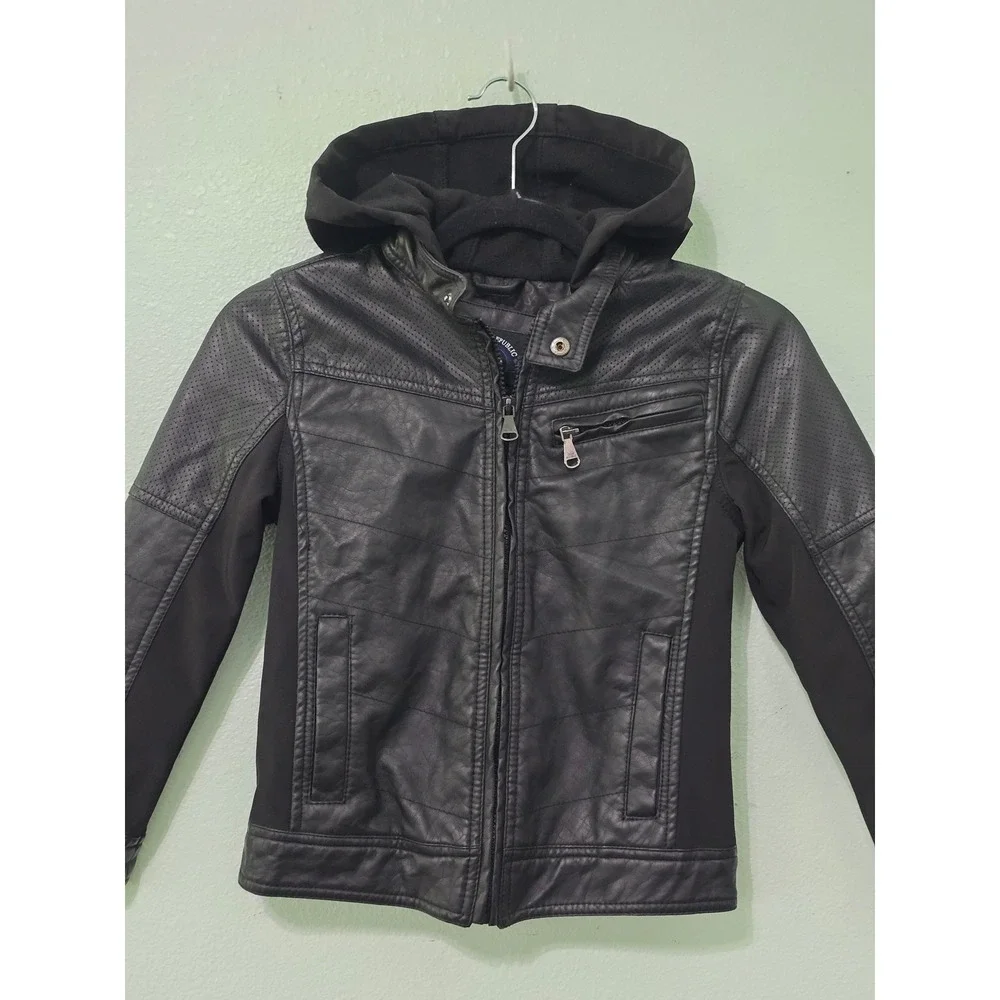 Moto Biker Rock & Roll Punk Goth Grunge Y2K Hood Zip Boys Faux Leather Jacket 7